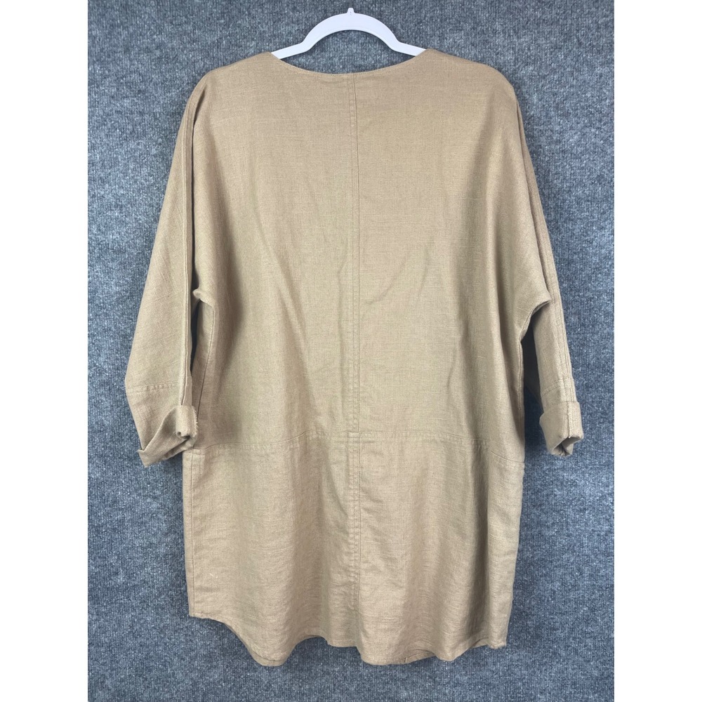 Chico's Tunic Top Womens 2 Tan Excellent Linen Cotton Button Front Pockets - Picture 10 of 13